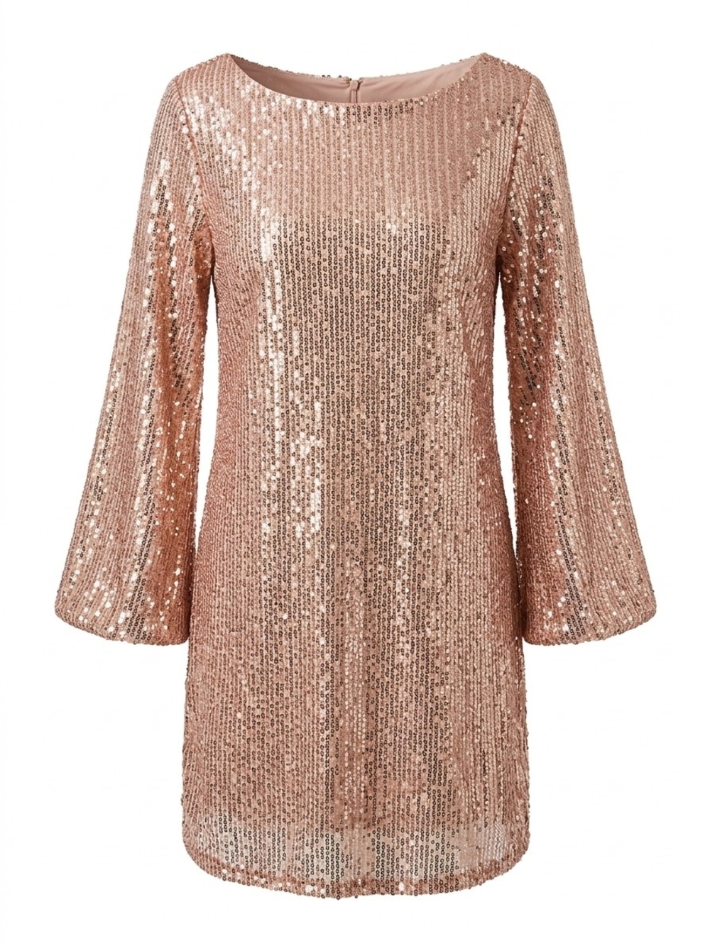 LOFT Rose Gold Sequin Shift Dress with Bell Sleeves